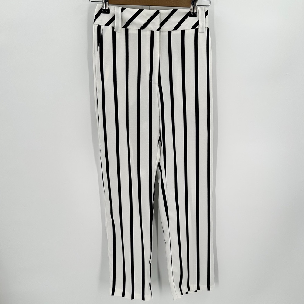 TOPSHOP Pants Womens Size 2 Black Striped High Waist Trousers Career -flaws/read